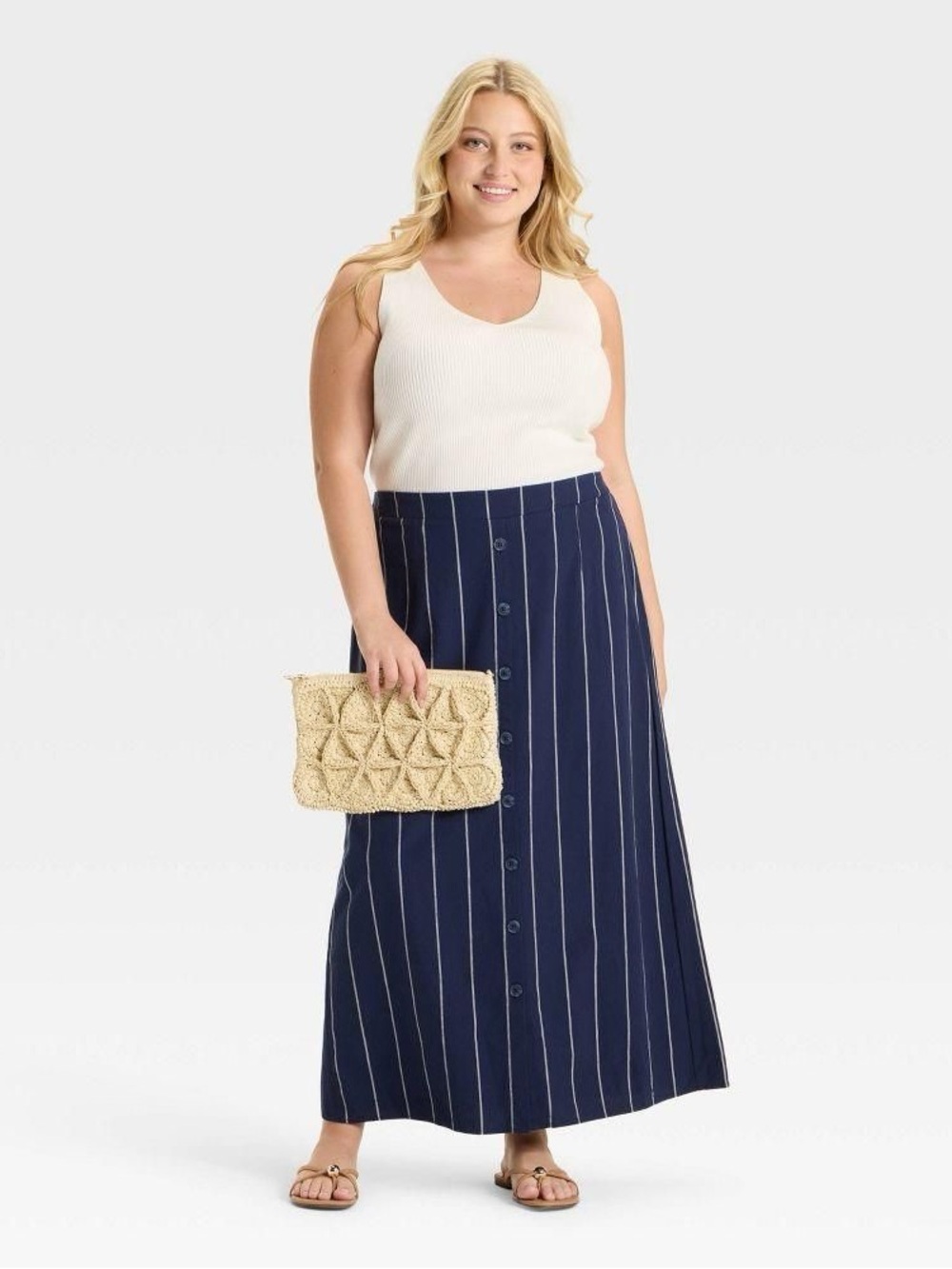 Ava & Viv Navy Blue Vertical Stripe Maxi Skirt